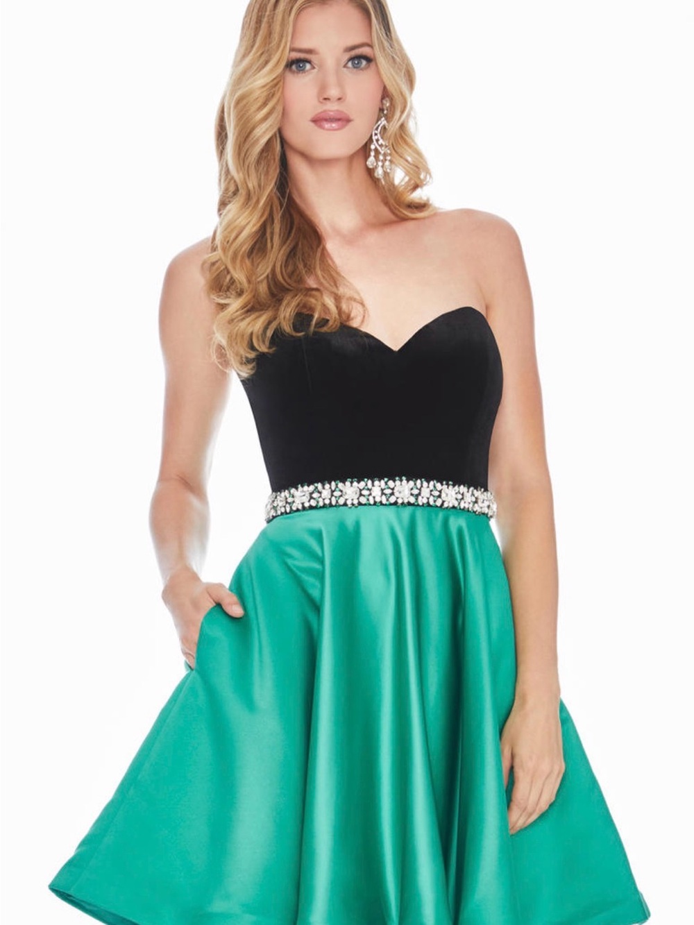 Strapless Black Bodice with Emerald Green Skirt Dress